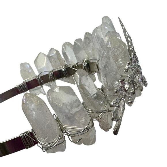 Aura Natural Raw Clear Quartz Angel Crystal Goddess Tiara Crown Wrapped Silver main image 8